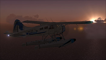 FSX Dehavalin Beaver Sunset, prop, f-117, float, eagle, runway, contrail, jet, afterburn, air, sky, mach, ocean, cloud HD wallpaper