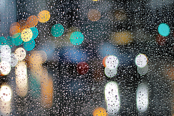 Rainy Day Drops On Glass Lights Bokeh , dew, drops, glass, bokeh-effect, rain HD wallpaper
