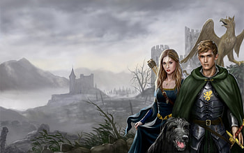 Harbinger Chronicles, dog, sofia, art, man, girl, armor, woman, tale, fantasy, couple, dragon, game, princess, castle HD wallpaper