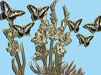 Butterflies, flowers, abstract HD wallpaper