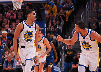 Unstoppable force, Jordan Poole's impact, Golden State Warriors' dominance, Party atmosphere HD wallpaper