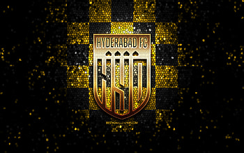 Hyderabad FC, glitter logo, ISL, yellow black checkered background, soccer, indian football club, Hyderabad logo, mosaic art, football, FC Hyderabad, India HD wallpaper
