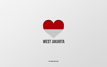I Love West Jakarta, Indonesian cities, Day of West Jakarta, gray background, West Jakarta, Indonesia, Indonesian flag heart, favorite cities, Love West Jakarta HD wallpaper