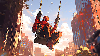 SpiderMan swinging, AI Art, swing, cityscape, Comic, spider man HD wallpaper