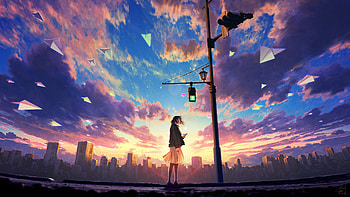 Anime, girl, sky, cloud, landscape, anime girl, anime landscape, Sky Anime HD wallpaper
