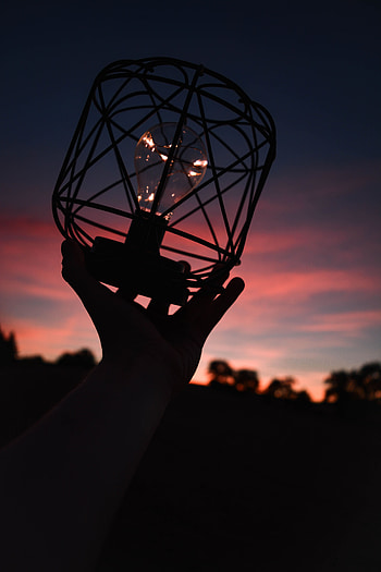 Twilight, Dark, Hand, Dusk, Lamp, Lantern, Light Bulb HD phone wallpaper