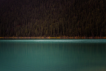 Mountains, trees, lake, minimal, nature HD wallpaper