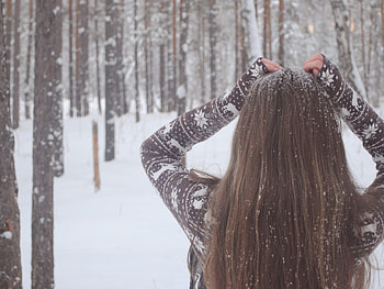 let it snow, winter, graphy, snow, forest, woman, female HD wallpaper