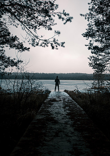 Nature, Lake, Miscellanea, Miscellaneous, View, Human, Person, Loneliness HD phone wallpaper