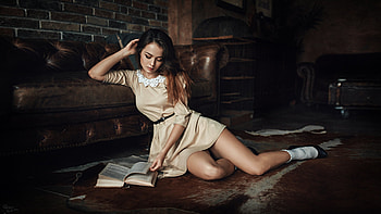 Pose., dresse, book, long hair, woman HD wallpaper