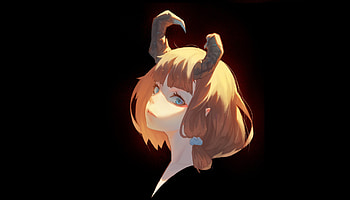 Horns, anime girl, original, blonde, short hair, minimal HD wallpaper