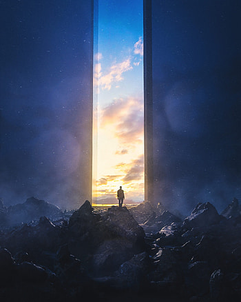 Stones, Silhouette, Miscellanea, Miscellaneous, Human, Person, Loneliness, dom, Gate, Goal HD phone wallpaper
