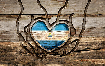 I love Nicaragua, , wooden carving hands, Day of Nicaragua, Nicaraguan flag, Flag of Nicaragua, Take care Nicaragua, creative, Nicaragua flag in hand, wood carving, North American countries, Nicaragua HD wallpaper