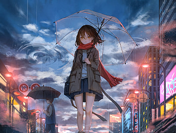 Girl with umbrella, rain, anime, original HD wallpaper