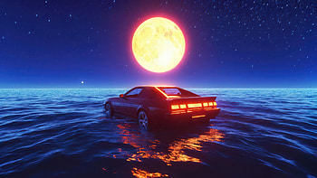 Moonlit Drive By The Ocean, drive, ocean, moon, car, sea, artwork, art, digital-art, ai, artist HD wallpaper