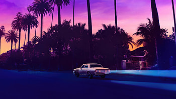 Insomnian Palm Bay, cars, synthwave, artist, artwork, digital-art HD wallpaper