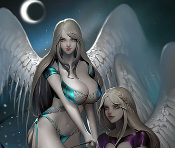 curvey angels, angel, abstract, fantasy, angels HD wallpaper