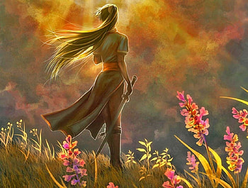 Receive My Blessing, sunshine, sword, fantasy, women, flowers HD wallpaper