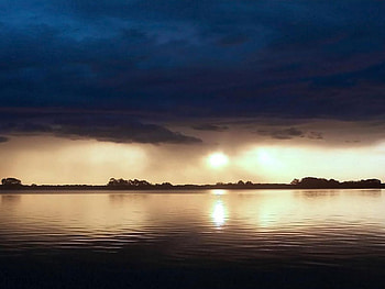 Stormy Sunset, skies, other, nature, stormy, lake, sunset HD wallpaper