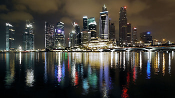 Cities, Night, Building, Reflection, Colorful, Colourful, Singapore HD wallpaper