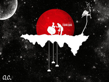 Another Old-Fashion Kind Of Love, island, man, lovers, stars, tree, woman, moon, clouds, sky HD wallpaper