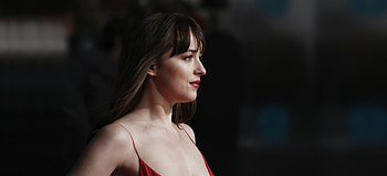 Red lips, portrait, girl model, Dakota Johnson HD wallpaper