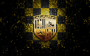 Arab Contractors FC, glitter logo, Egyptian Premier League, yellow black checkered background, EPL, soccer, egyptian football club, Arab Contractors logo, mosaic art, football, FC Arab Contractors HD wallpaper