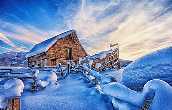 Cabin in Winter, Winter, in, Cabin, snow, Nature HD wallpaper