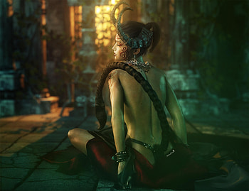 Zodiac ~ Capricorn, capricorn, horns, shibashake, zodiac, fantasy, green, luminos, girl HD wallpaper