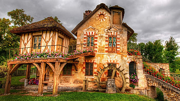 Victorian Home, old, house, clouds, garden, sky, watermill HD wallpaper