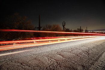 Nature, Road, Starry Sky, Long Exposure, Cactus HD wallpaper