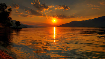 Sunset by the water, sunset, horizon, lake HD wallpaper