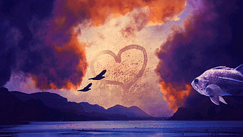 Surreal, heart in the sky, sunset, dream, fantasy HD wallpaper