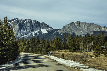 Nature, Trees, Mountains, Snow, Road, Turn HD wallpaper