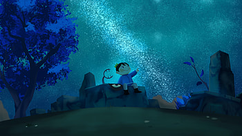 Bojji Kage On Rock In Starry Blue Sky Background Ranking of Kings HD wallpaper