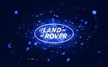 Land Rover dark blue logo, , dark blue neon lights, creative, dark blue abstract background, Land Rover logo, cars brands, Land Rover HD wallpaper