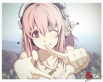 Super Sonico Snapshot, sonico, super sonico, heads, smile, pink hair, super HD wallpaper
