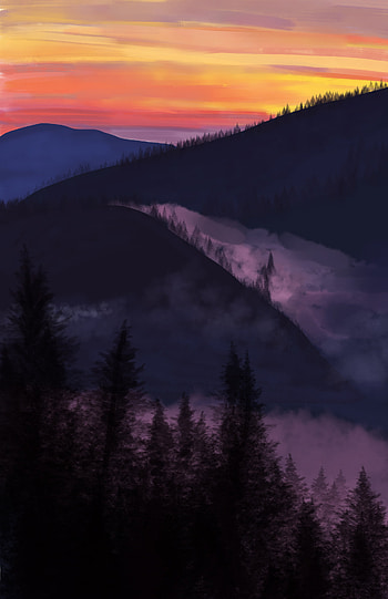 Trees, Art, Fog, Hills HD phone wallpaper