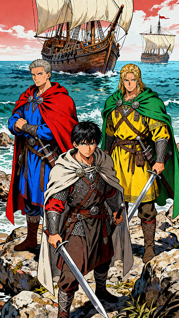 Voyage of the Three Captains — , Anime, warrior, sword, ship HD phone wallpaper