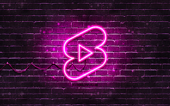 Youtube shorts purple logo, , purple brickwall, Youtube shorts logo, social networks, Youtube shorts neon logo, Youtube shorts HD wallpaper