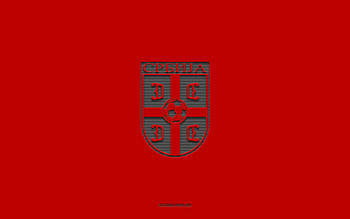 Serbia national football team, red background, football team, emblem, UEFA, Serbia, football, Serbia national football team logo, Europe HD wallpaper