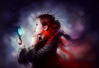 Mirror, mirror, mirror, jonas jodicke, fantasy, red, girl, luminos HD wallpaper
