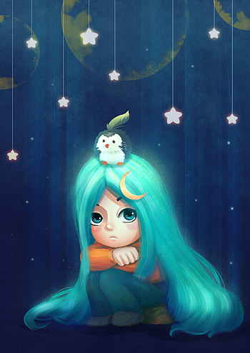 Art, Stars, Sadness, Girl, Sorrow, Little Bird, Birdie HD phone wallpaper