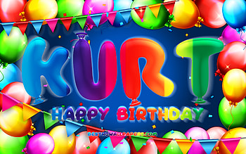 Happy Birtay Kurt, , colorful balloon frame, Kurt name, blue background, Kurt Happy Birtay, Kurt Birtay, popular german male names, Birtay concept, Kurt HD wallpaper