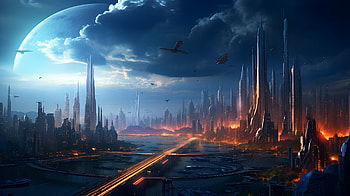 Future city, AI Art, city night HD wallpaper