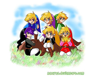 Together,we're like a family!, blue, shadow, link, fairy, nao, green, yellow, red, video games, vio HD wallpaper