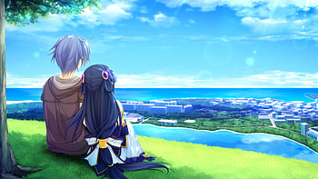 ♡ Love is ..., purple hair, cute, long hair, beauty, nice, scenery, couple, ebautiful, adorable, female, sweet, scene, girl, kawaii, anime girl, boy, anime, pretty, anime couple, lovely, guy HD wallpaper