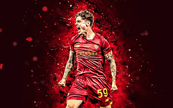 Nicola Zalewski, , AS Roma, Serie A, polish footballers, soccer, purple neon lights, Roma FC, Nicola Zalewski , Nicola Zalewski AS Roma HD wallpaper