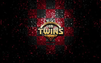 LG Twins, glitter logo, KBO, purple black checkered background, baseball, South Korean baseball team, LG Twins logo, mosaic art HD wallpaper