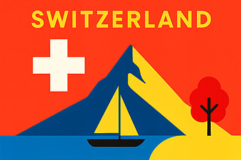 Switzerland : Vibrant Alpine Serenity, Switzerland, mountain, sailboat, tree, flag HD wallpaper